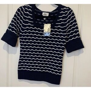 NWT Milly Of New York Boat Neck Navy And White Pullover Short Sleeve Sweater SM